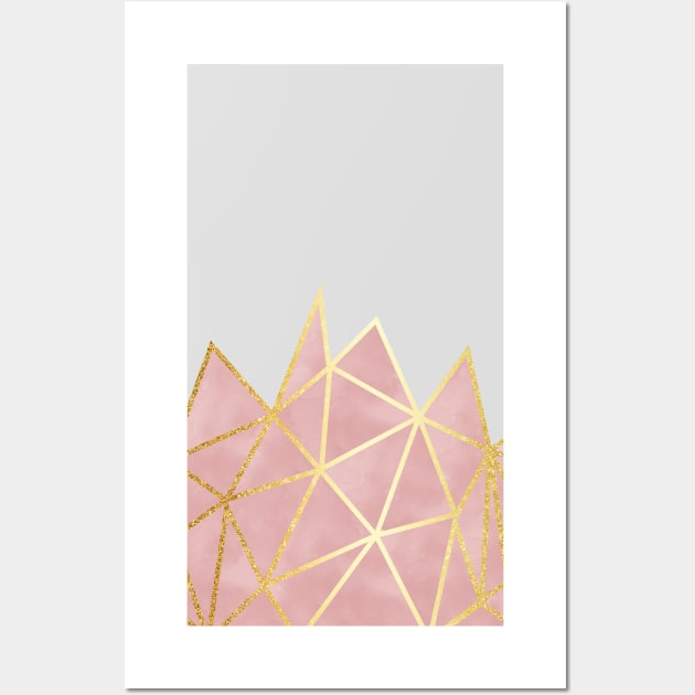 Pink Geometric & Gold Wall Art by tanyadraws